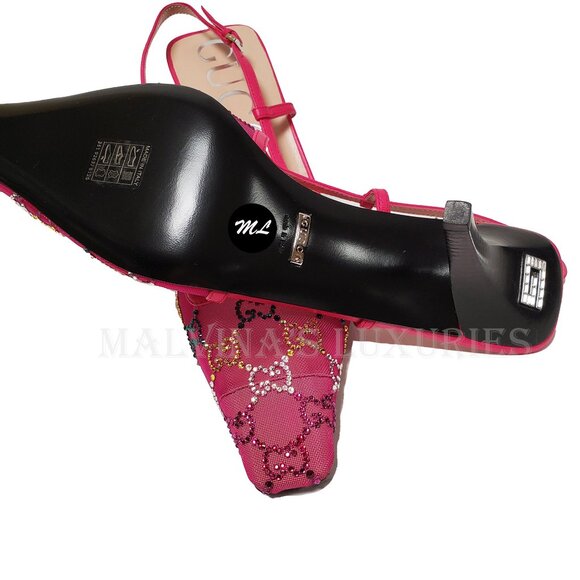 GUCCI SHOES FUCHSIA MESH w GG CRYSTALS SLINGBACK SANDALS sz 40 10 US - Picture 13 of 15